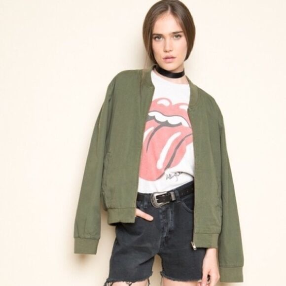 Brandy Melville Olive Green Kasey Bomber - Picture 1 of 4